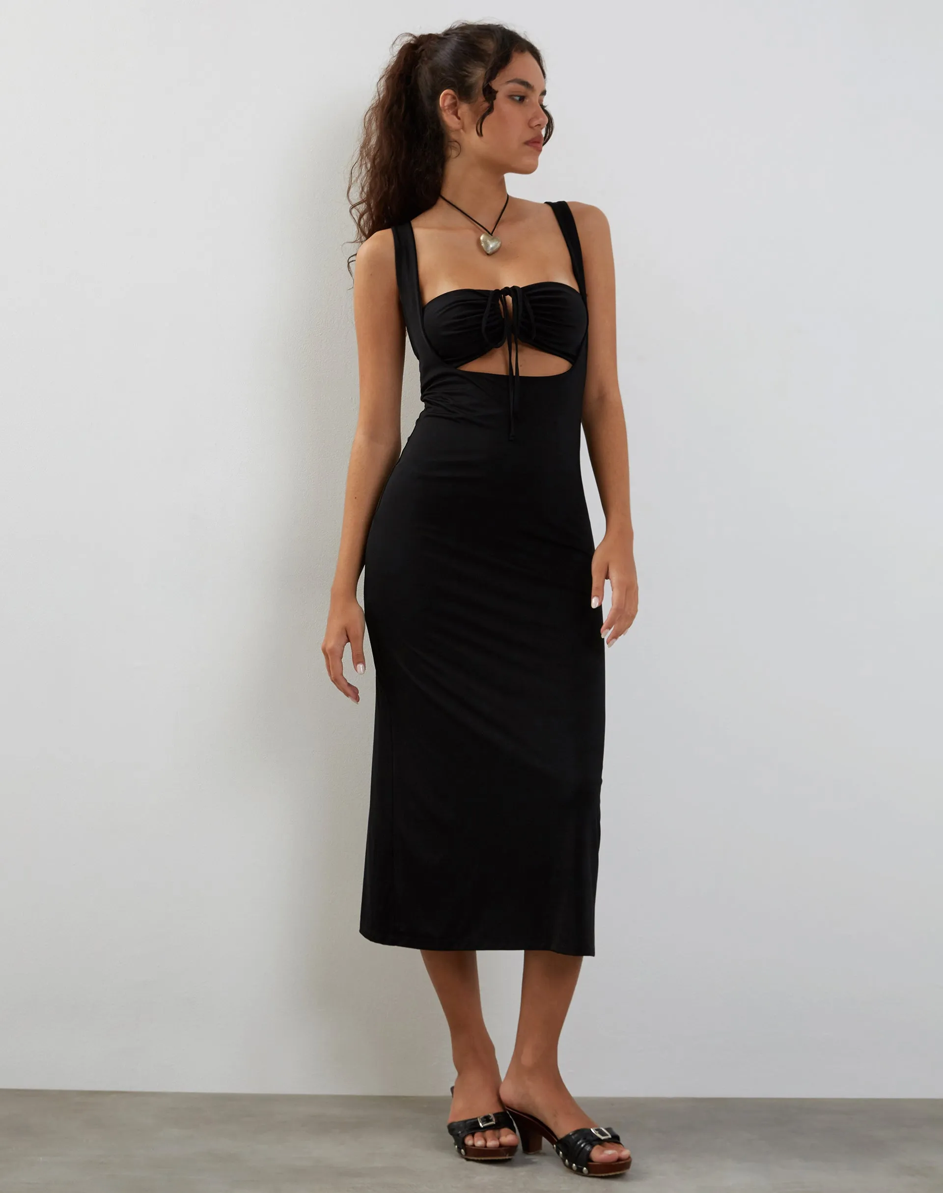 Reina Cut Out Bodycon Midi Dress in Black