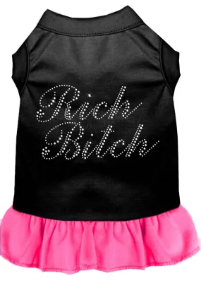 Rhinestone Rich Bitch Dress Black With Bright Pink Sm (10)