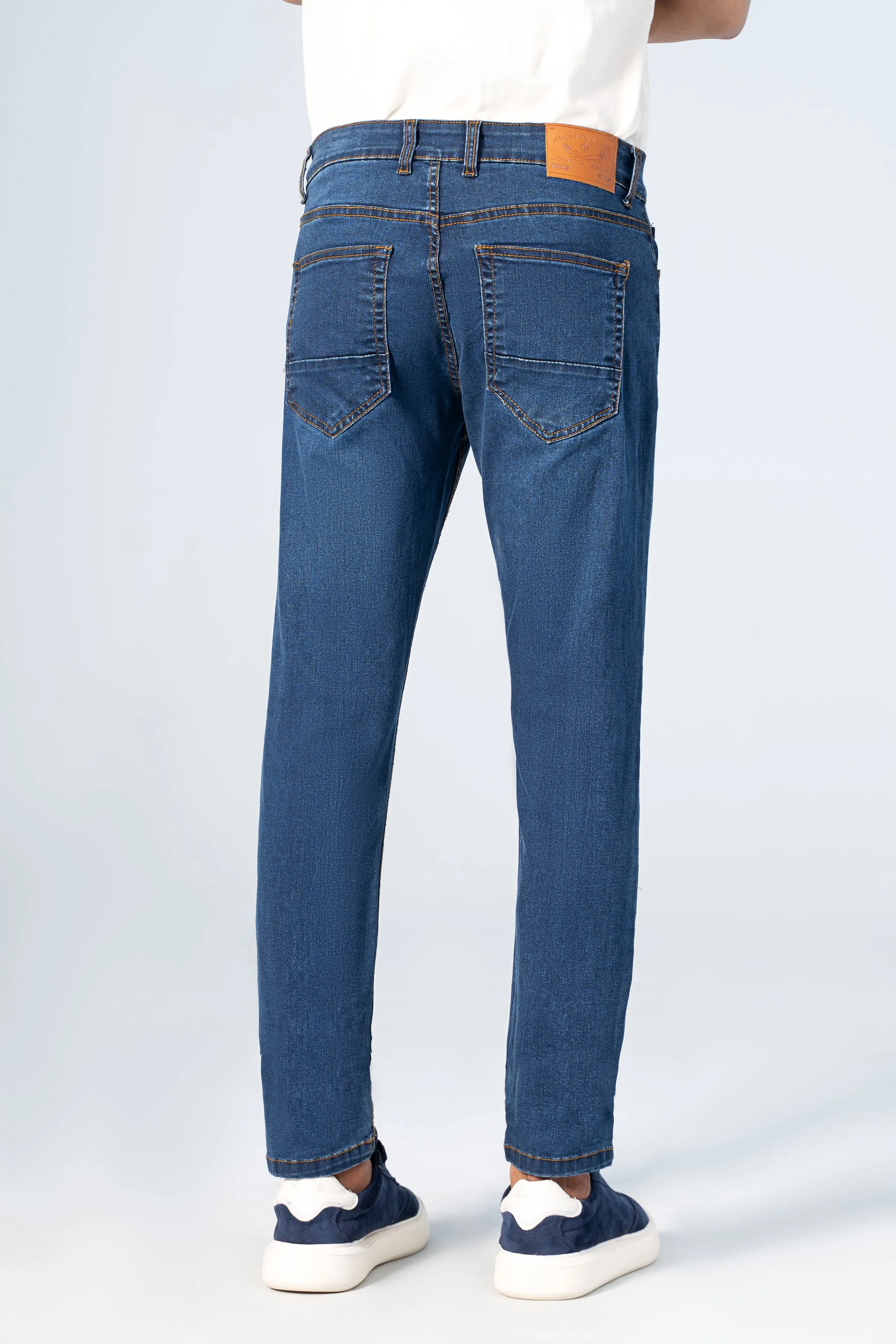 SLIM LEG DENIM JEANS D.BLUE WHISKERED