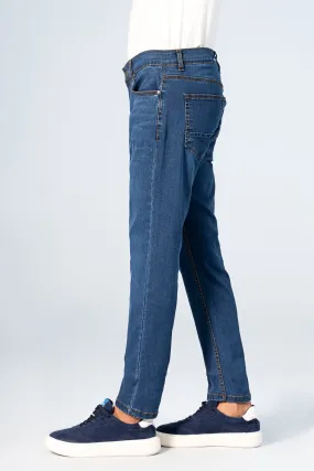 SLIM LEG DENIM JEANS D.BLUE WHISKERED