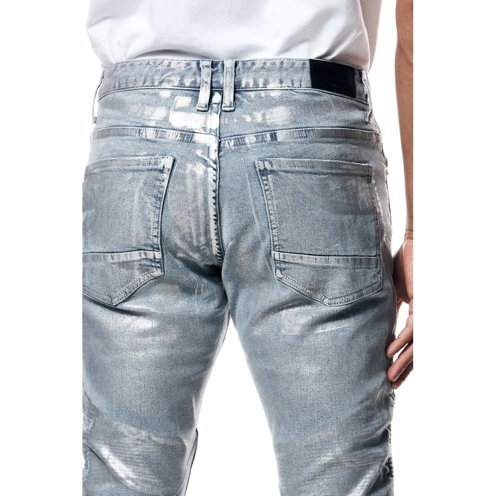 Slim Tapered Iridescent Moto Jeans - Iridescent Blue