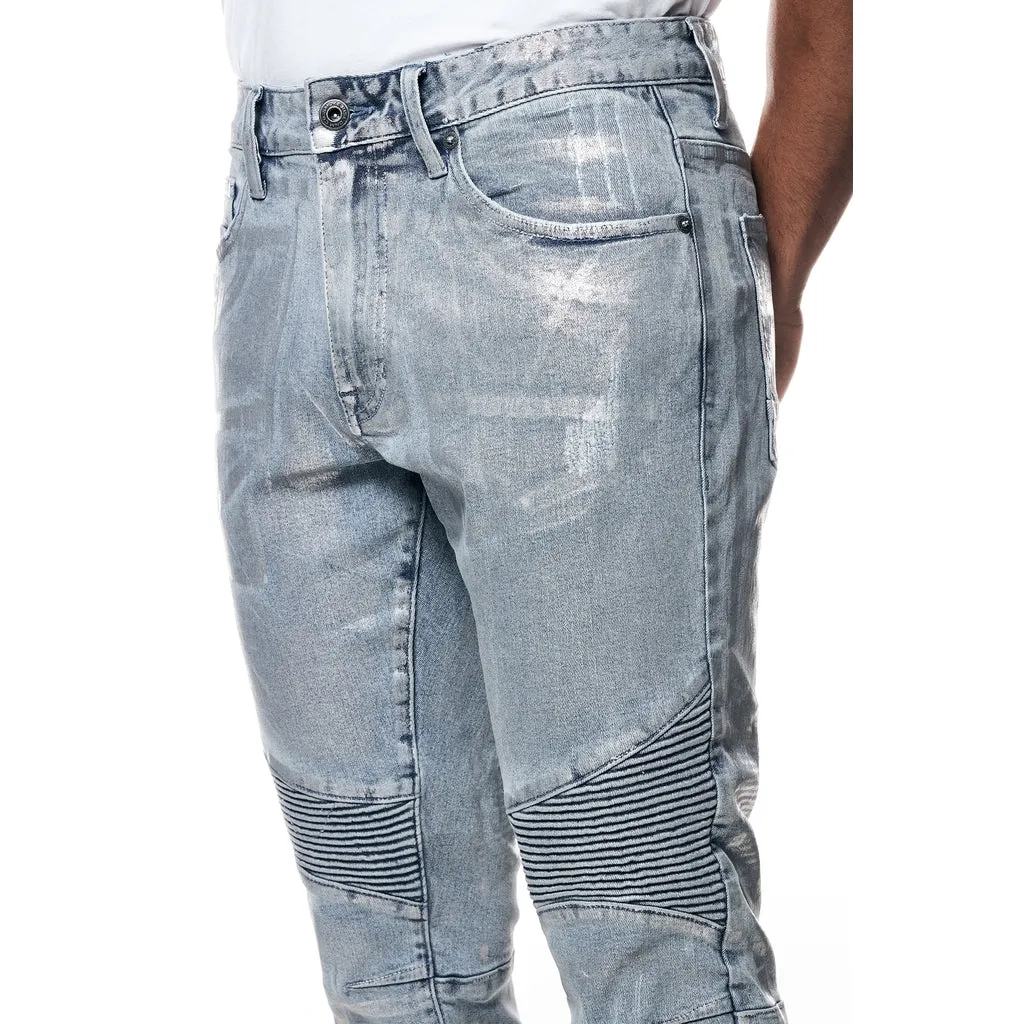 Slim Tapered Iridescent Moto Jeans - Iridescent Blue