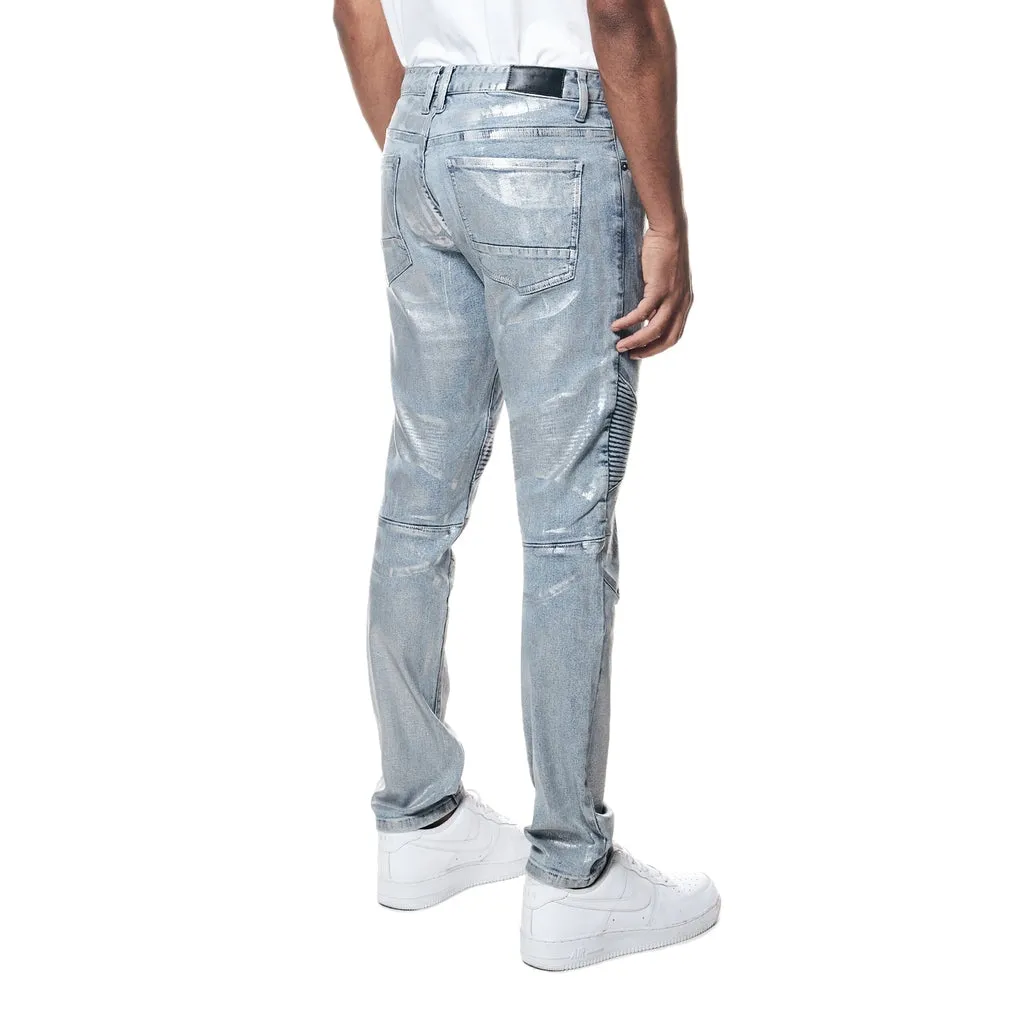 Slim Tapered Iridescent Moto Jeans - Iridescent Blue