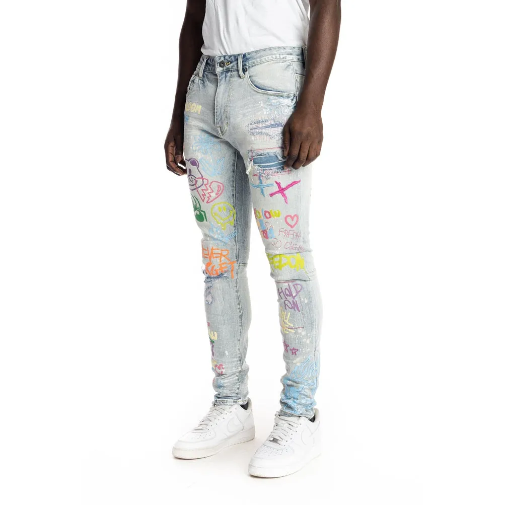 Slim Tapered Multi Colored Jeans - Montauk Blue