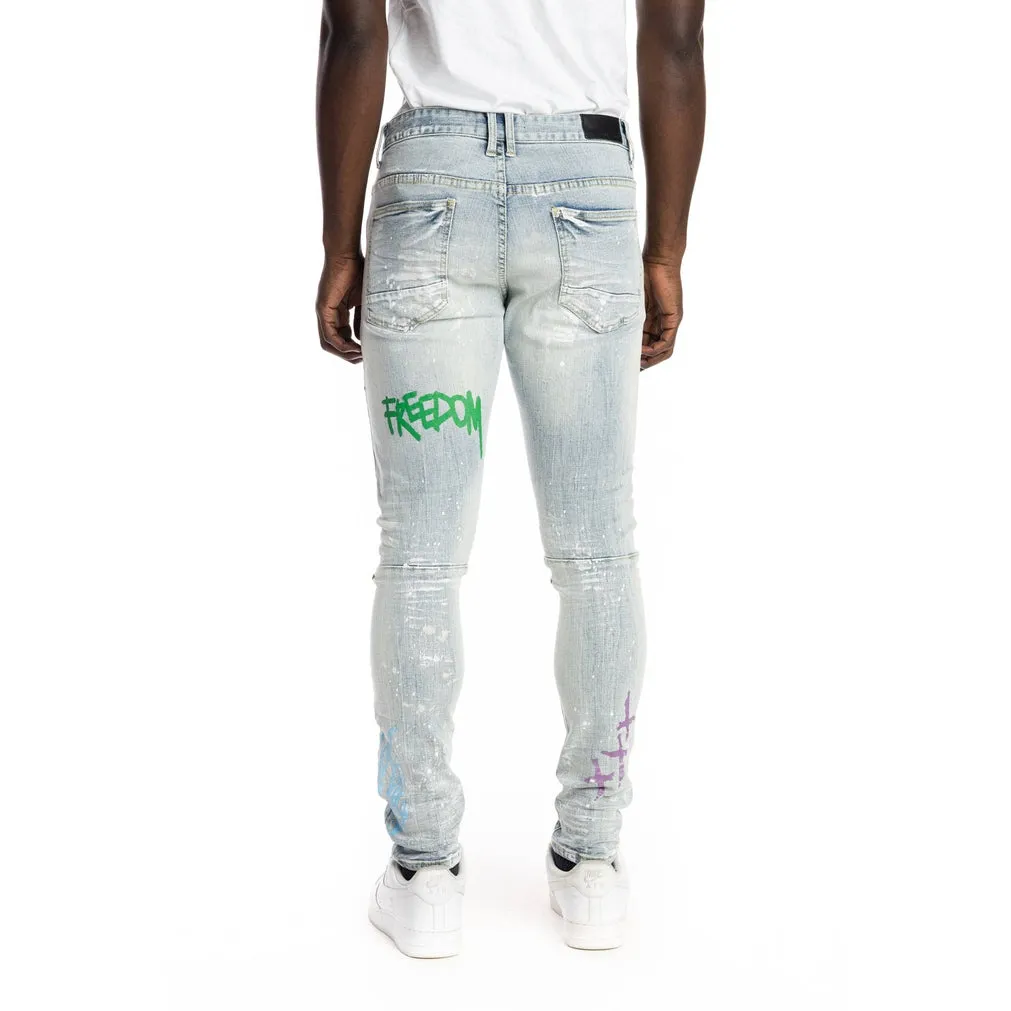 Slim Tapered Multi Colored Jeans - Montauk Blue