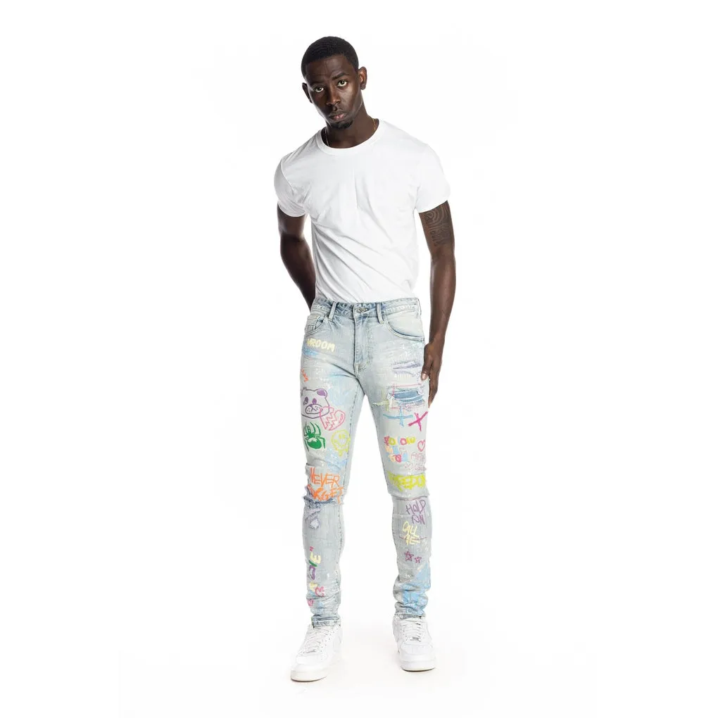 Slim Tapered Multi Colored Jeans - Montauk Blue