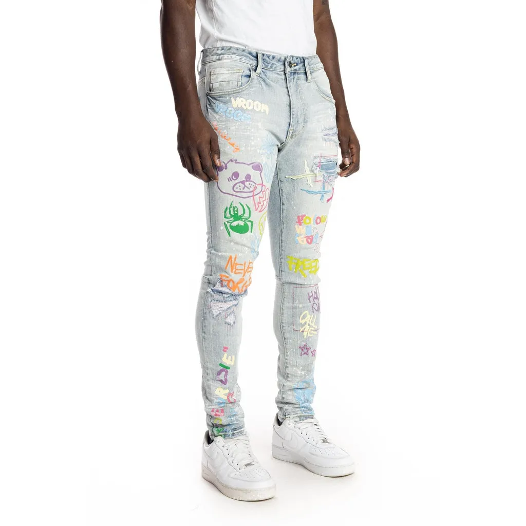 Slim Tapered Multi Colored Jeans - Montauk Blue