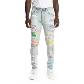 Slim Tapered Multi Colored Jeans - Montauk Blue