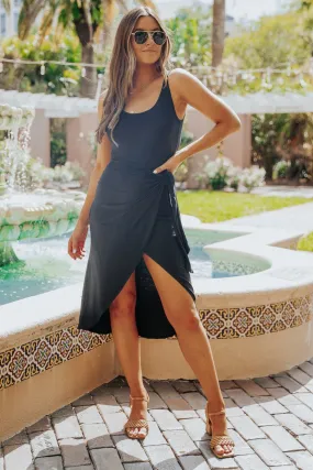 Soft & Sleeveless Black Wrap Dress