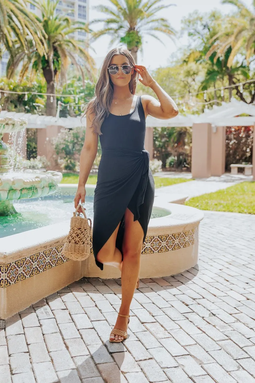 Soft & Sleeveless Black Wrap Dress