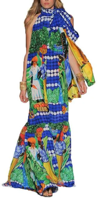 'Sordone' Printed Halter Maxi Dress