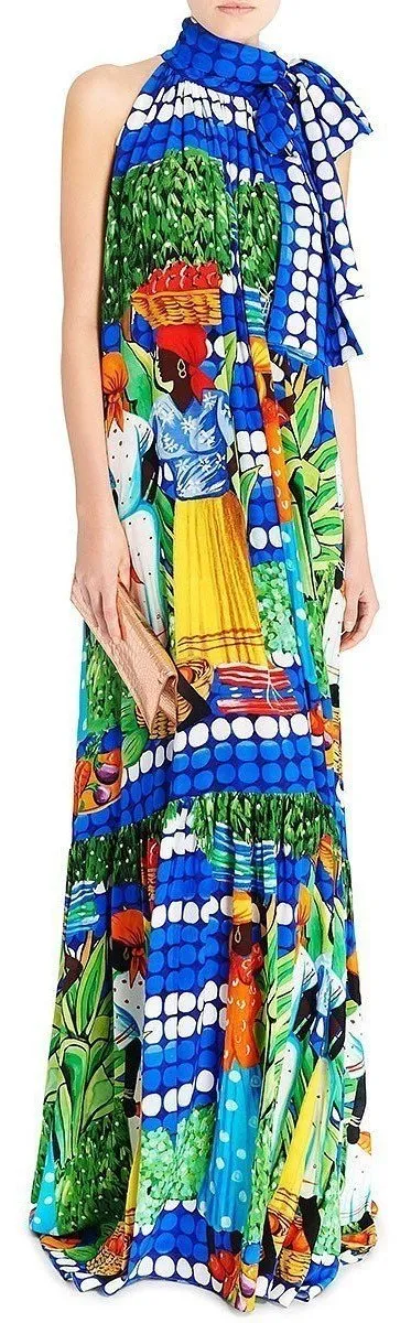 'Sordone' Printed Halter Maxi Dress