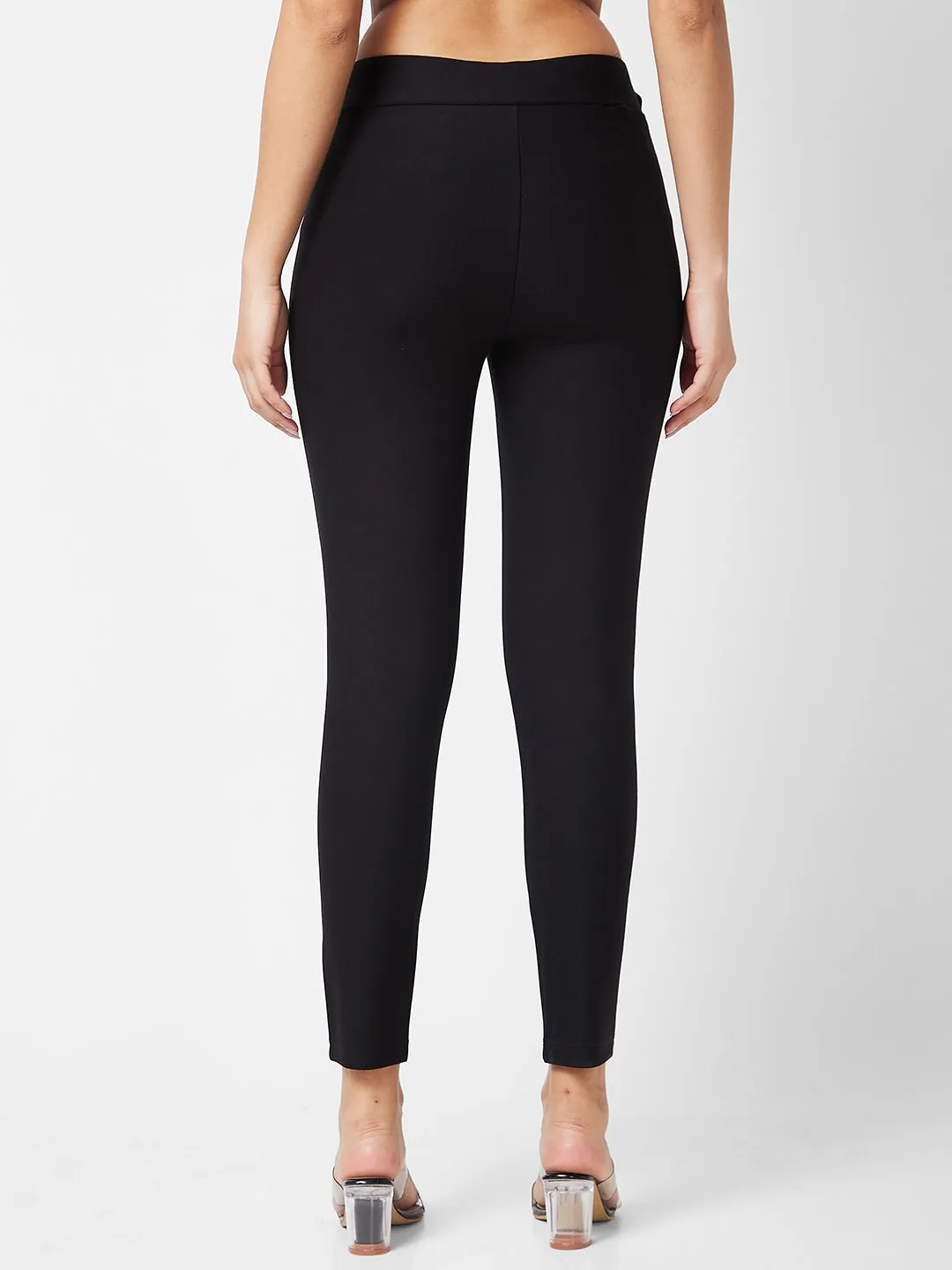 Spykar High Rise Skinny Fit Black Knits Pant For Women