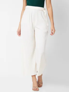 Spykar High Rise Wide Leg White Knits Pant For Women