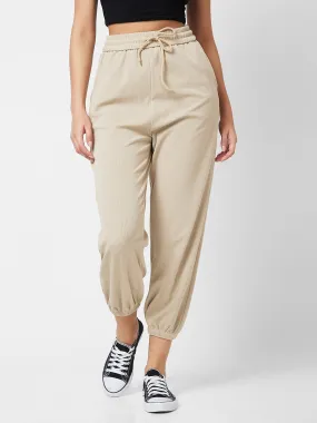 Spykar Jogger Fit Beige Knits Trackpant For Women