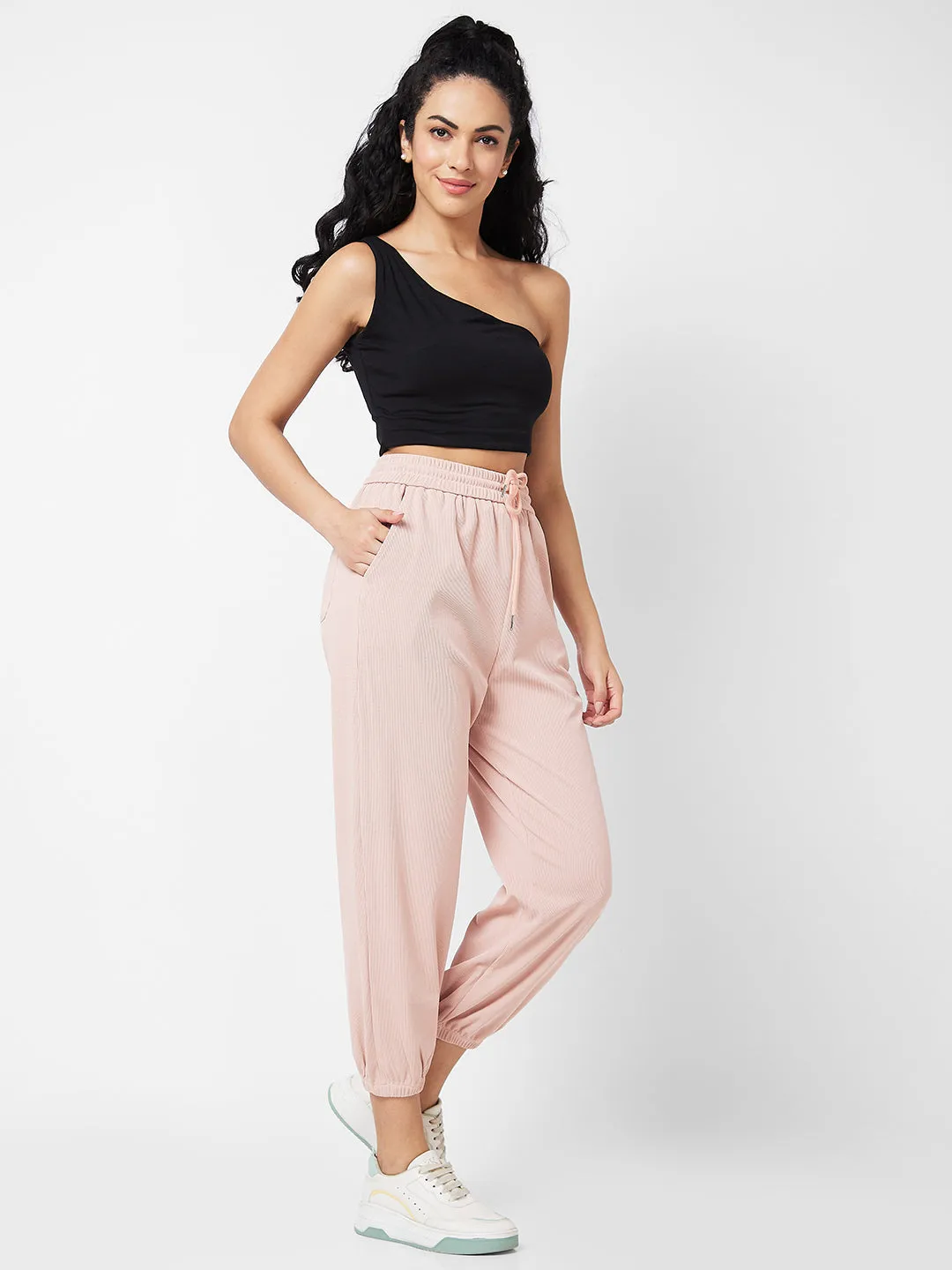 Spykar Jogger Fit Pink Knits Trackpant For Women