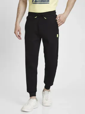 Spykar Men Black Blended Regular Fit Plain Joggers Trackpant