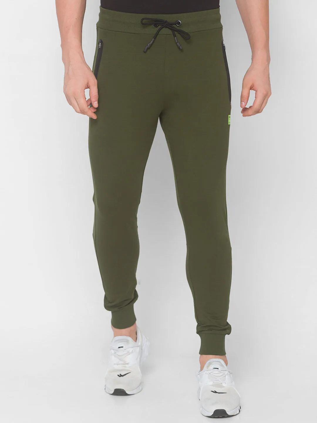 Spykar Men Green Cotton Slim Fit Low Rise Trackpant