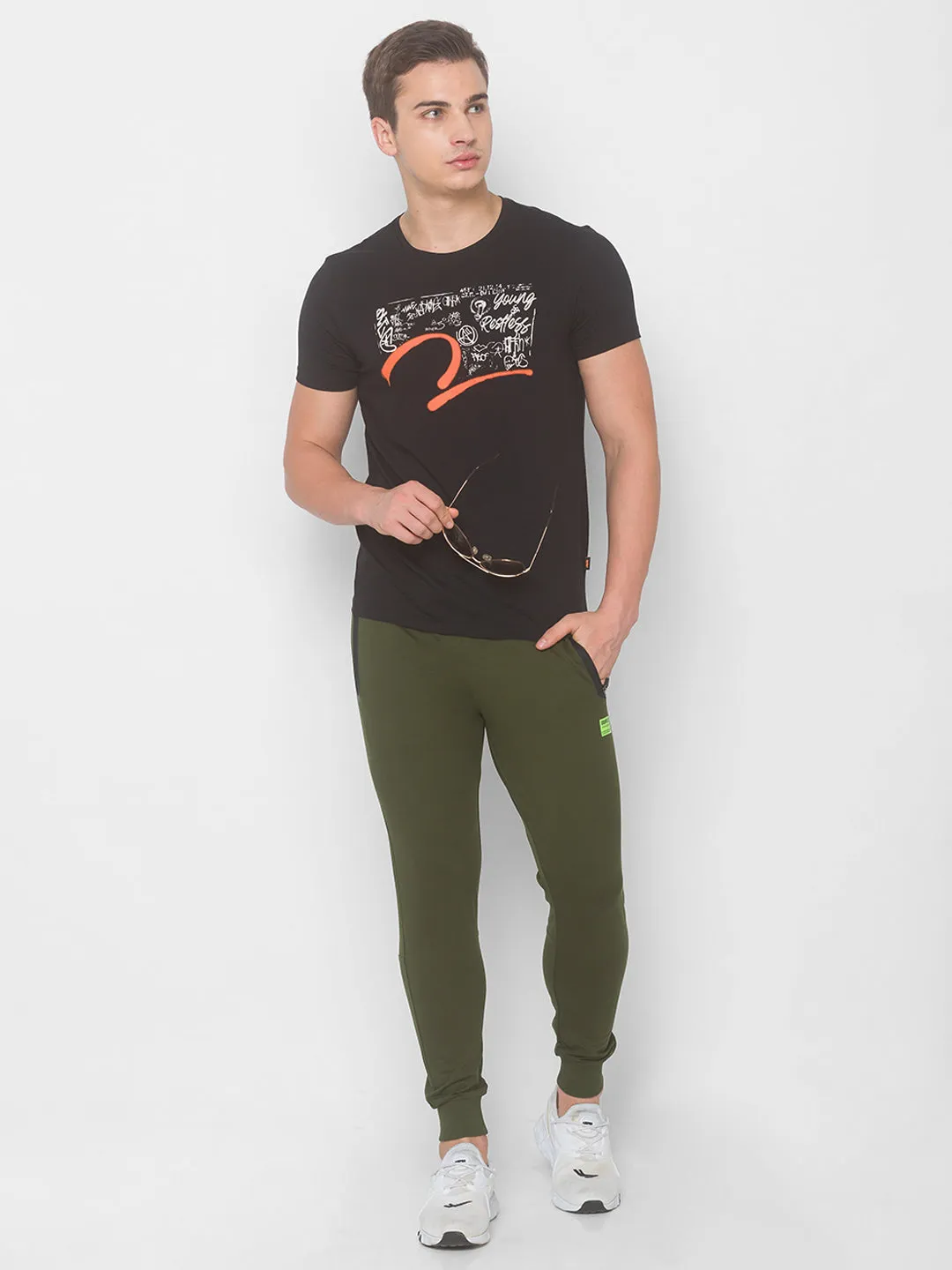 Spykar Men Green Cotton Slim Fit Low Rise Trackpant