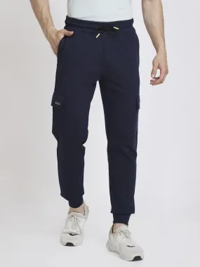 Spykar Men Navy Blue Blended Regular Fit Plain Joggers Trackpant