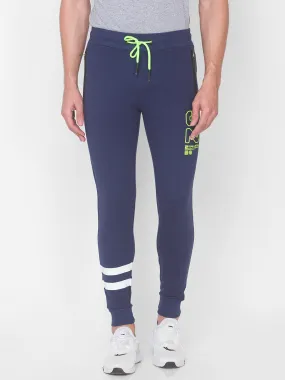 Spykar Men Navy Blue Cotton Slim Fit Mid Rise Trackpant