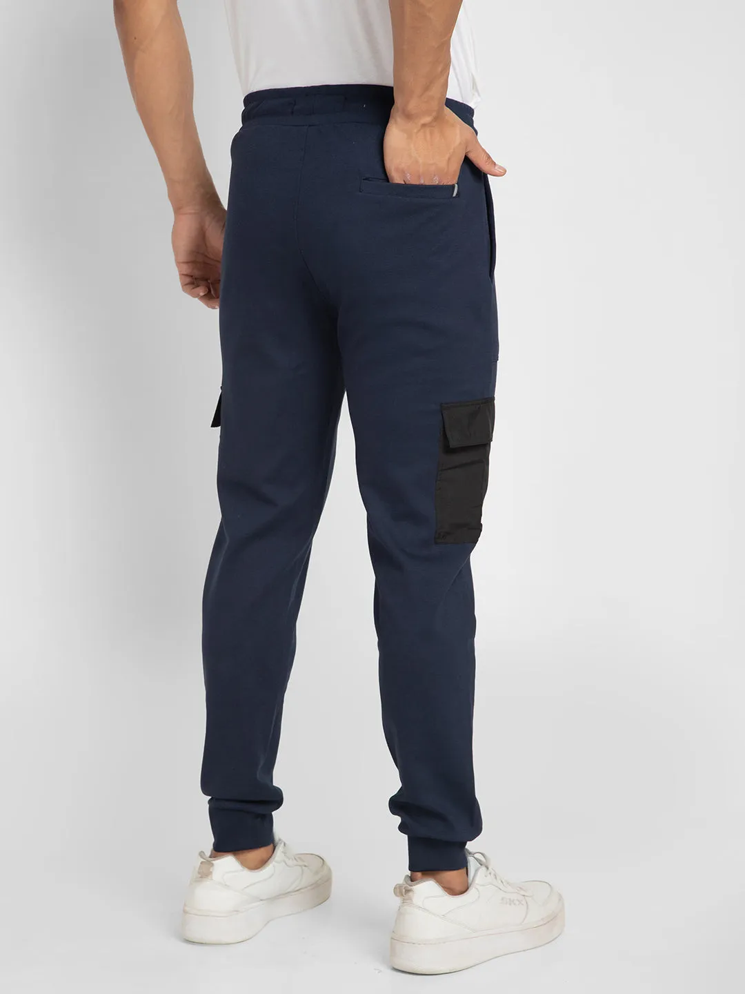 Spykar Men Navy Blue Melange Slim Fit Ankle Length Blended Jogger Trackpant