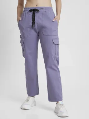 Spykar Women Periwinkle Blue Blended Regular Fit Ankle Length Cargo Trackpant