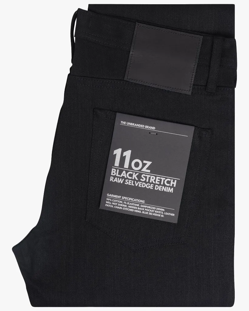 Unbranded UB144 Skinny Fit Mens Jeans - 11oz Solid Black Stretch Selvedge