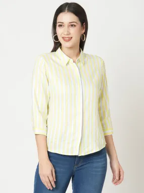 Women Slim Fit Lime/White Stripe Shirt